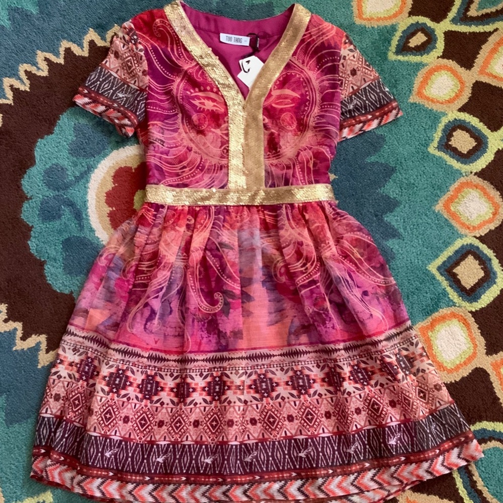 NWT 🤩 STYLEWE Mystic Sun Pink and Gold Patterned Casual Dress